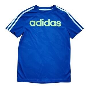 Adidas Boys Blue Logo Short Sleeve Wicking Athletic Shirt Boys 10-12